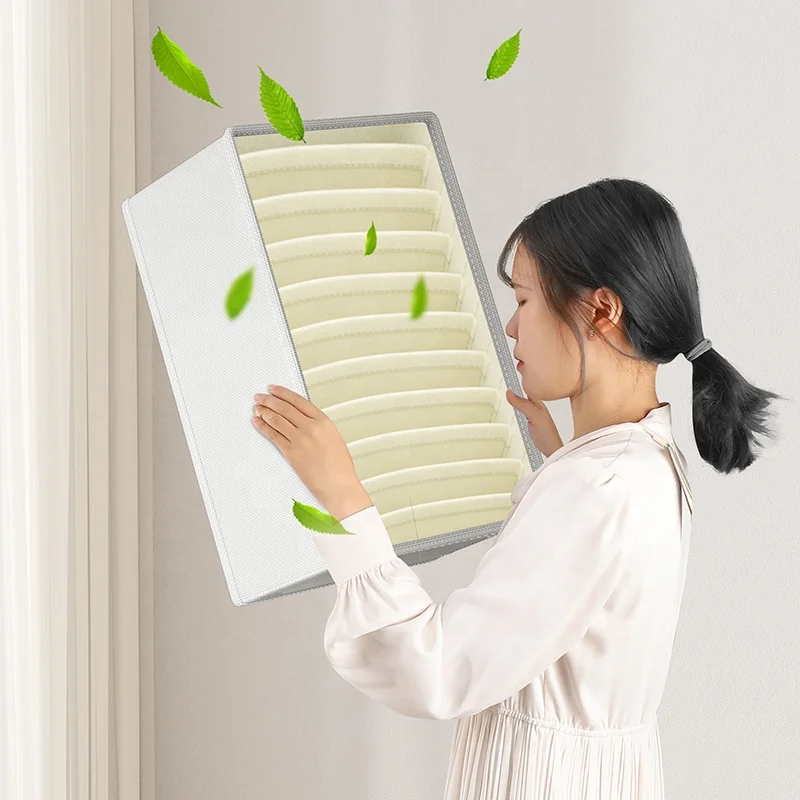 Foldable Wardrobe Clothes Organizer Fabric 5 Grid Divider Washable Drawer Organization for Clothing Jeans Underwear Pants 2 Pack