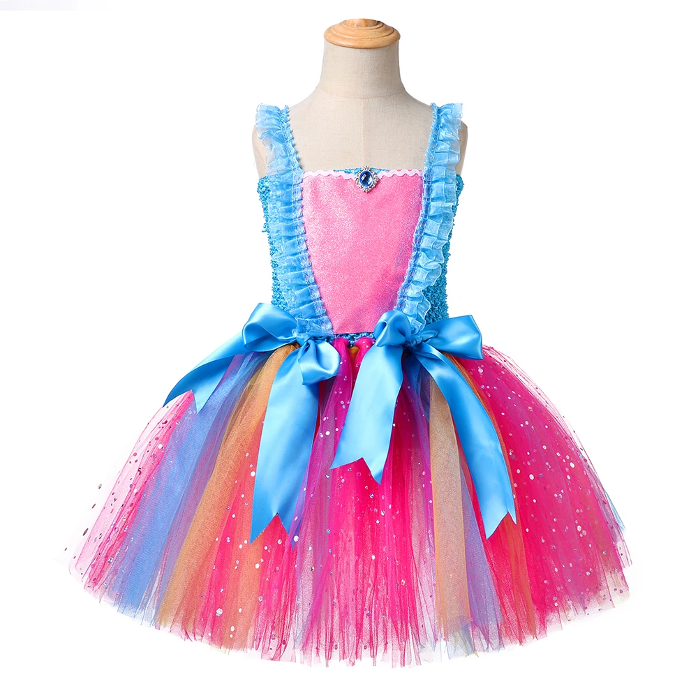 2022 New Kids Girl Shiny Yarn Dress Cosplay Princess Tutu Birthday Party Costume With Hairband