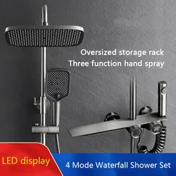Modern luxury Brass 4 Function Shower Set With waterfall Control knob Shower Valve System bathroom Mixer shower sets