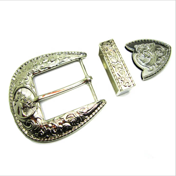 Hardware Silver Mexico Luxury Metal Western 3 Piece Banding Belt Buckle Set Screws Belt Buckles 3 Pieces Set