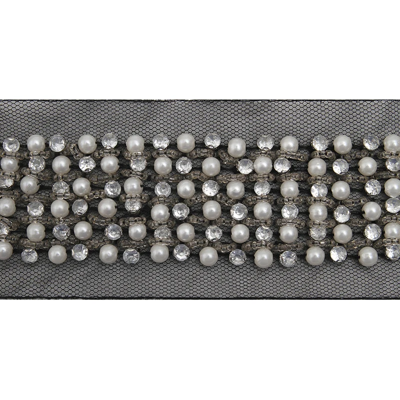 kavatar  wholesale new Handmade Bead lace Embroidered Tulle Trim wedding with Accessories Beads Crystals & Rhinestones