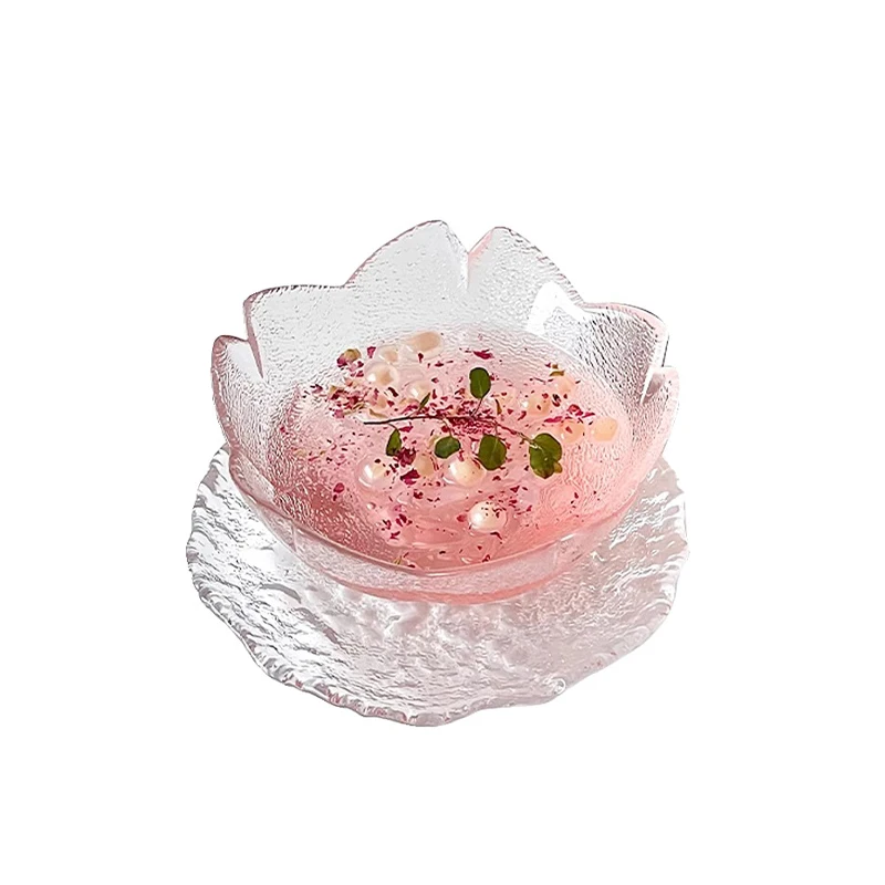 Japanese Crystal Frosted Fruit Salad Bowl Household Ice Cream Snack Bowl With Saucers and Plates
