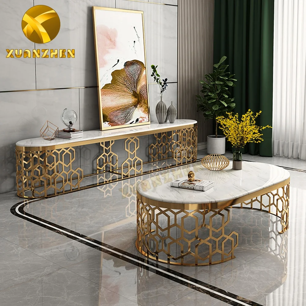 Living room furniture gold metal modern tv table tv unit and coffee table luxury tv stands for sale (1600274060028)