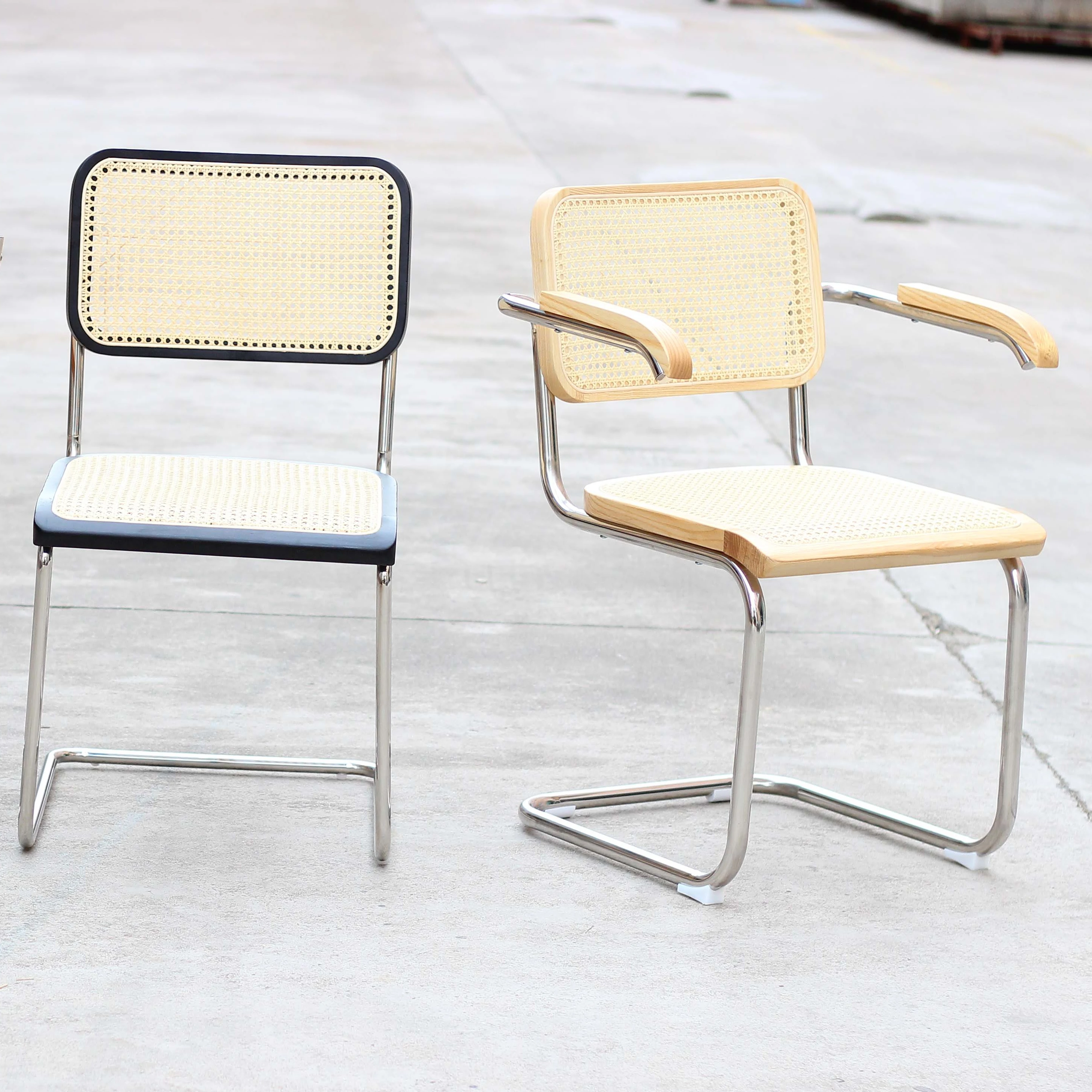 Nordic Dining Chair With Rattan Seat and Back Metal Frame Chairs