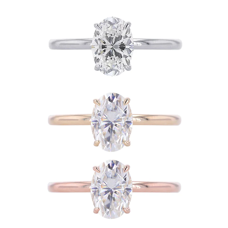 Starsgem Simple Style 7*10mm oval cut white moissanite 14k Solid Gold Solitaire Wedding Ring