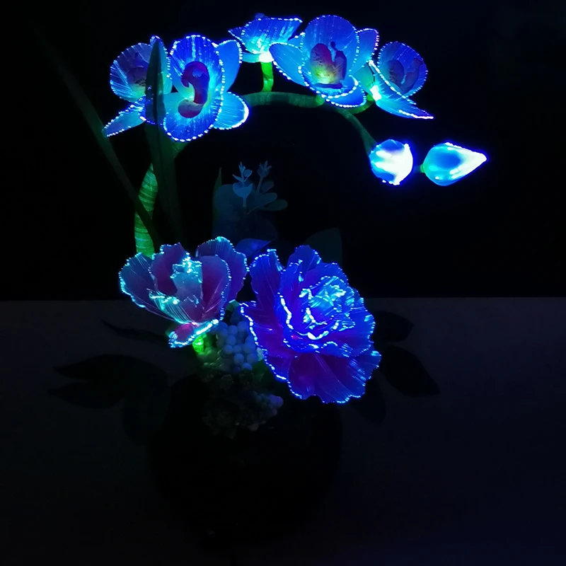 2022 new peony orchid plants silk flower artificial flowers for sale handmade led fiber optic flower for home decor RGB color