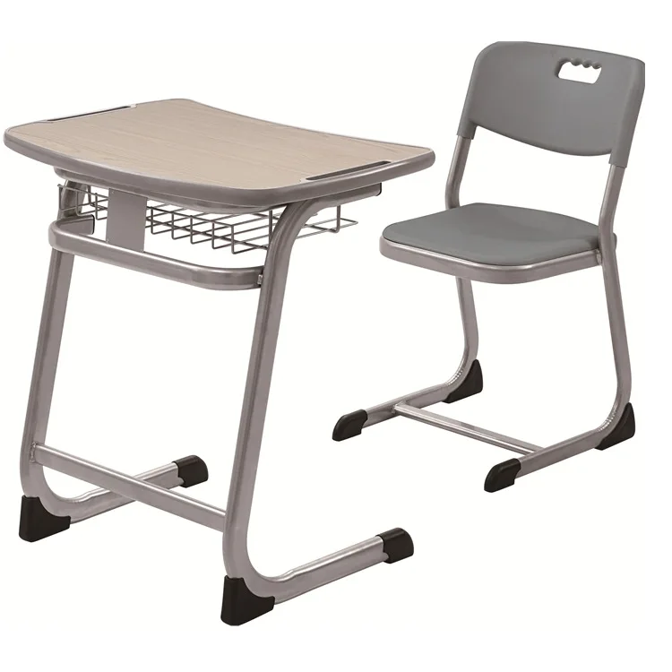 College Students Desk School Furniture Metal Frame Classroom Table And Chair Set with Hook