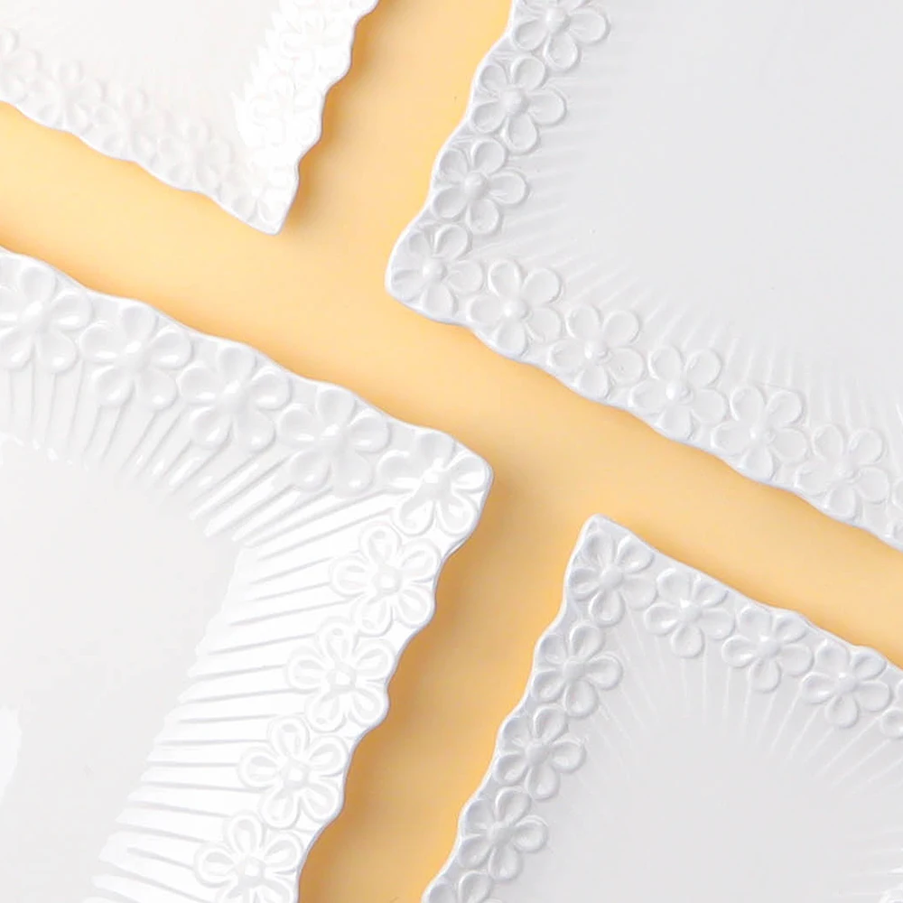 Creative catering dinnerware white embossed rectangular ceramic dinner plates for restaurant wedding