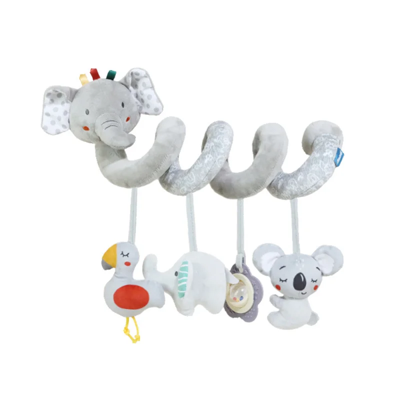 Gray plush animals Activity Spiral baby toy Rabbit Lion Elephant Stroller hanging toy