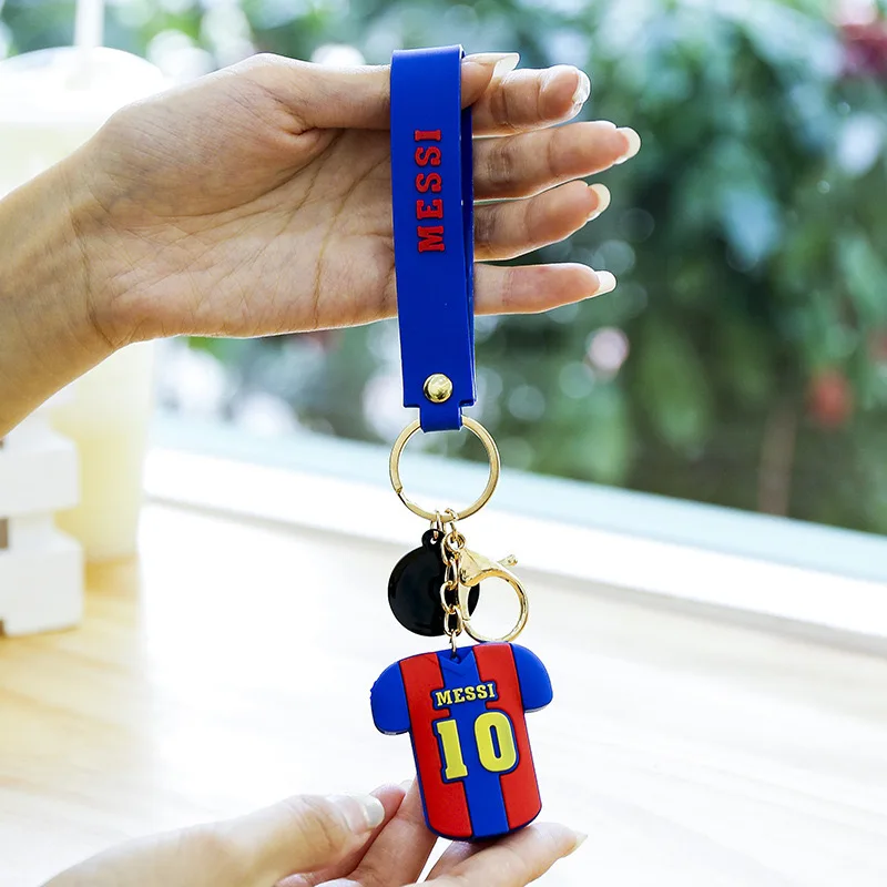 Wholesales 3D Football Keychain Sport T-shirt Messi Ronaldo KeyChain Pvc Rubber Key Ring
