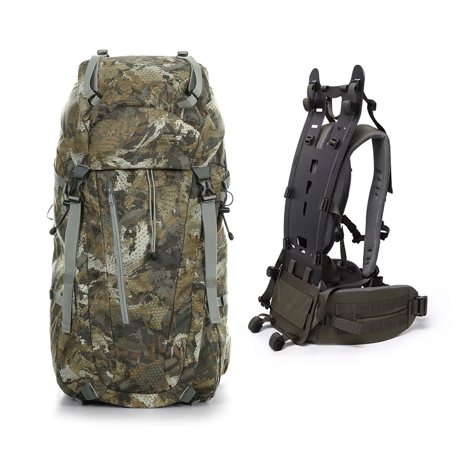 LAMGOYI Customized 60L Large Capacity Fishing Hunting Bags Outdoor Camo Hunting Backpack with Carbon Fiber Frame