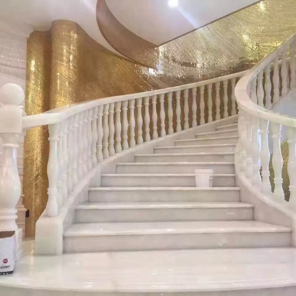 Yong Feng Stone Luxury Villa Indoor Stone Curved Stairs Interior Marble