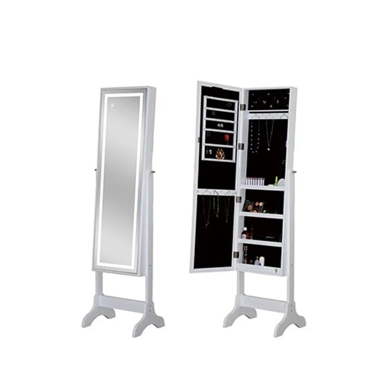 LED light display jewelry armoire cabinet standing full screen mirror makeup lockable armoire