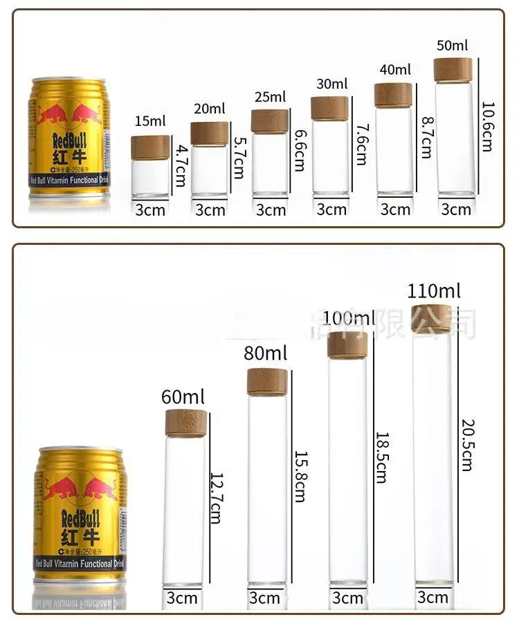 Diameter 30 glass test tube screw mouth with cap bamboo glass bottle sealed coffee beans tea leaves medicine powder bottles