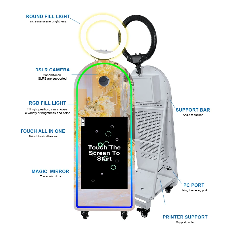 Wedding Events Photobooth Portable Selfie Led Frame Kiosk Touch Screen  Magic Mirror Photo Booth Machine