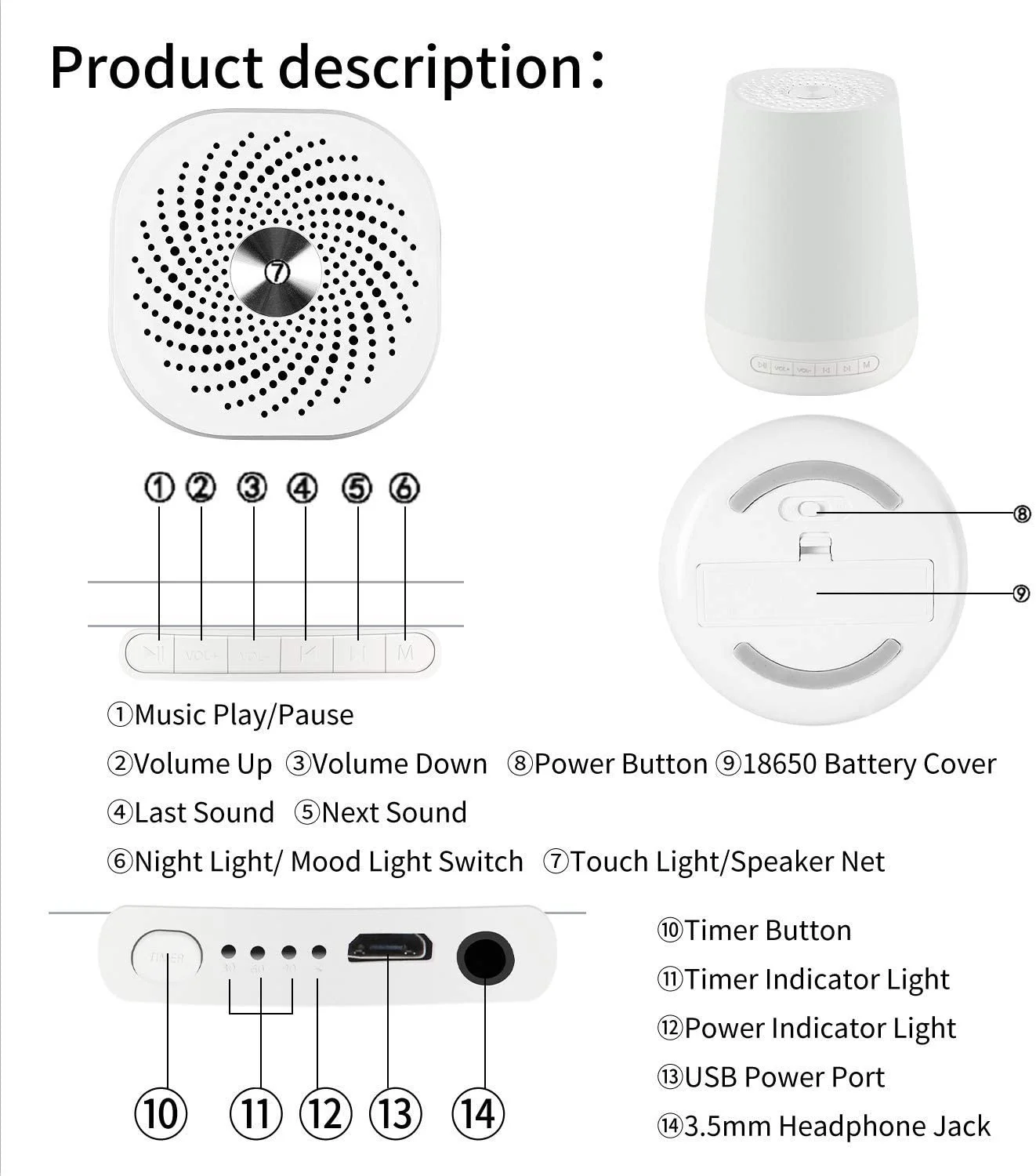 Built-in Battery 34 Soothing Music Sound Machine White Noise Machine With App Control