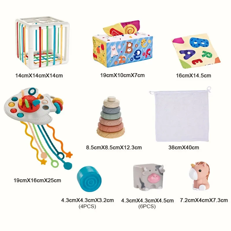 6 in 1 Montessori Baby Educational Learning Stacking Building Block Pull String Shape Sorter Activity Sensory Toy 0-6 6-12 month