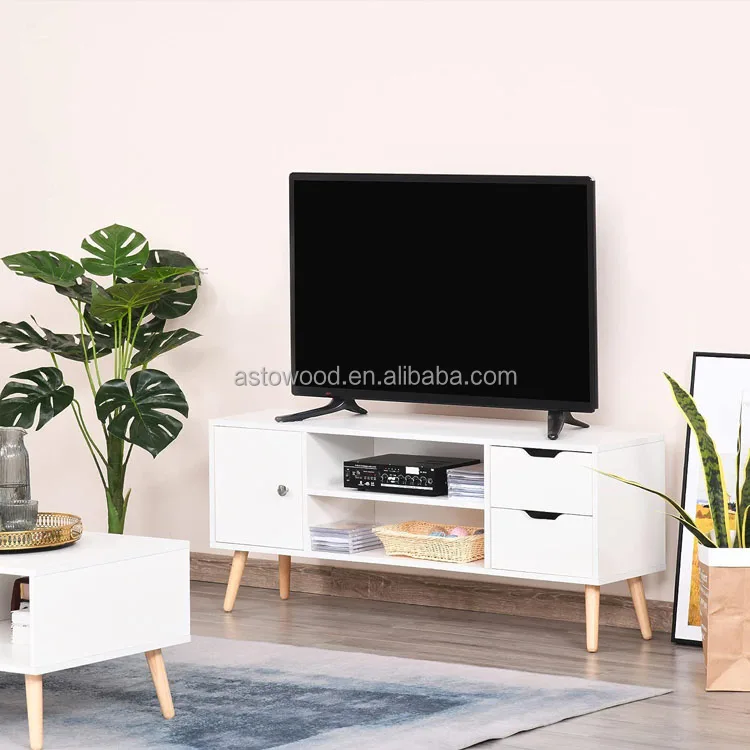 Modern TV Stand for TVs up to 50' Flat Screen, with Storage Shelf, Drawers, Home Entertainment Center, Living Room