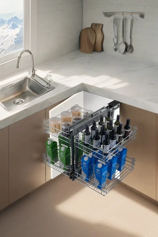 Kitchen Cabinets Accessories Pull Out Pan Storage Organizer Under Sink Shelf 2 Tier Spice Rack Chrome Universal Magic Corner