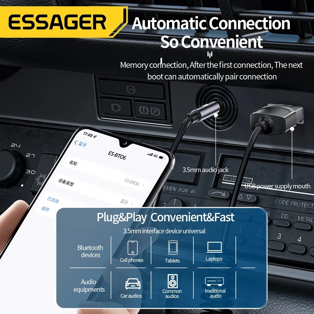 Esager USB синий зуб Aux адаптер ключ до 3 5 мм Джек аудио беспроводной автомобильный комплект громкой связи Bluetooth для автомобиля стерео