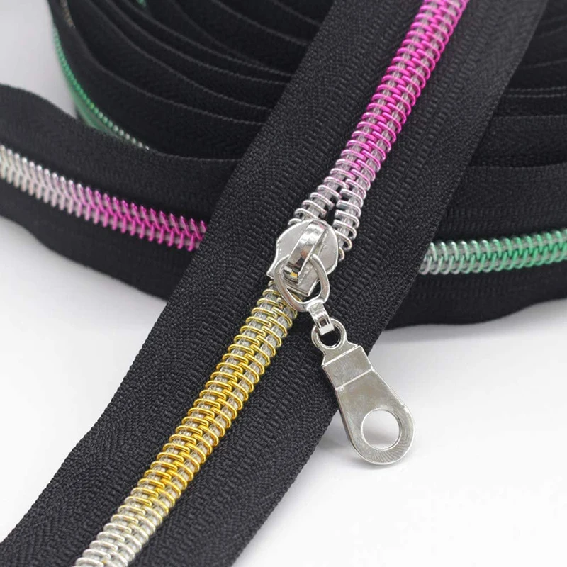 5# Colorful Teeth Metallic Nylon Coil Zippers by the Yard Bulk with Silver Sliders for DIY Sewing Tailor Craft Bag