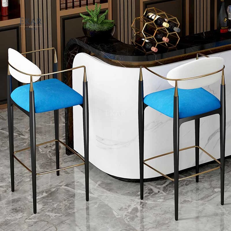 Ekar Furniture Wholesale Luxury Cafe Gold Gilt Metal orange Fabric High Standing Bar Stool Chairs