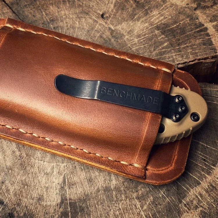 Outdoor Horizontal Carry Sheath Folding Knife Holder Belt Leather Pouch For