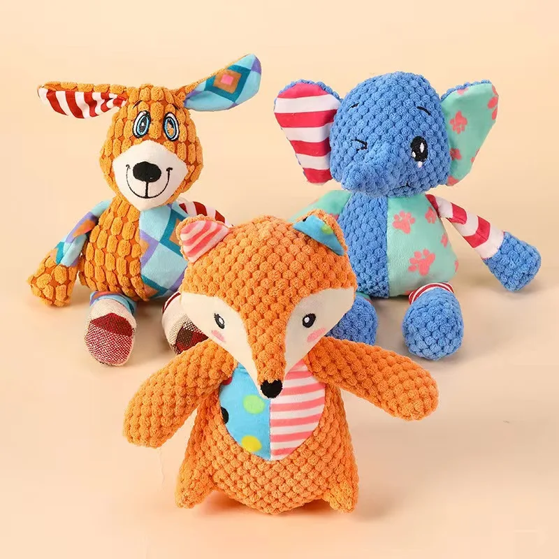 Wholesale new arrivals durable Interactive teeth grinding sound toy cartoon plush squeaky animal tooth clean soft plush chew toy