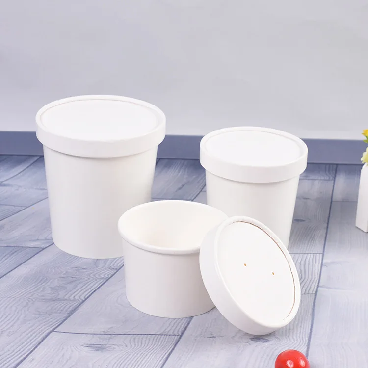 Kraft Cardboard Paper Soup Bowl Compostable Ice Cream Bowl White Paper Cups With PLA Inner Coating