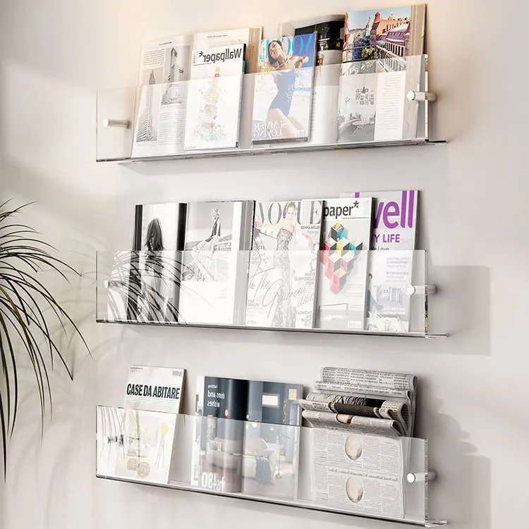 Modern Poster Newspaper Shelf Brochure Holder Racks Acrylic Wall Magazine Display Stand
