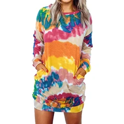 New Arrivals Fall 2022 Women Clothes Long Sleeve Tie Dye With Pocket Fall Dresses For Women