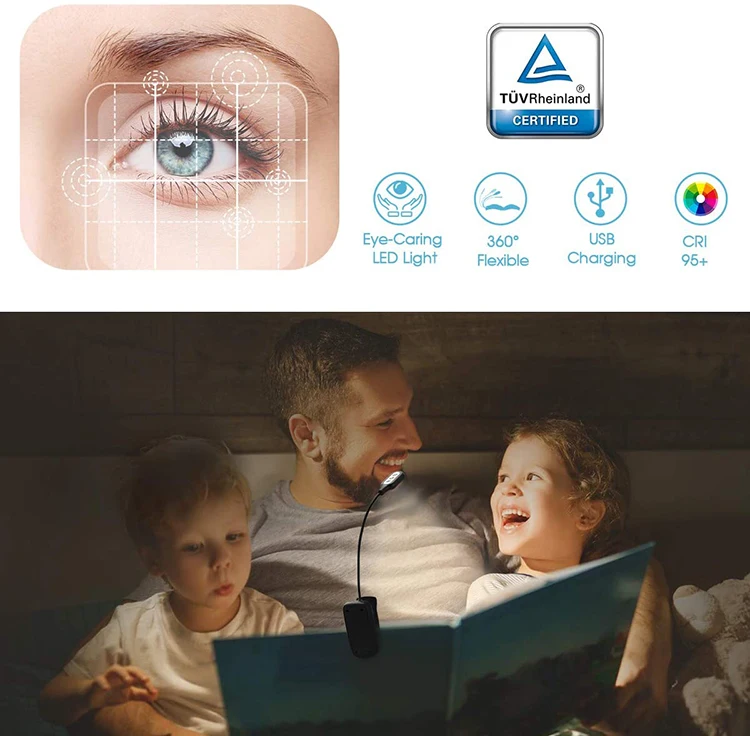 LOHAS Book Lights Brightness Adjustable Reading Lamp USB Rechargeable LED Mini Read Light Bed For Kids Reading