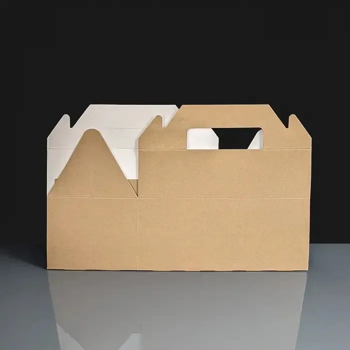 Cardboard Paper With Handles Kraft Brown Gable Gift Party Favor Boxes Style Carry Out Box Recyclable Packaging Boxes