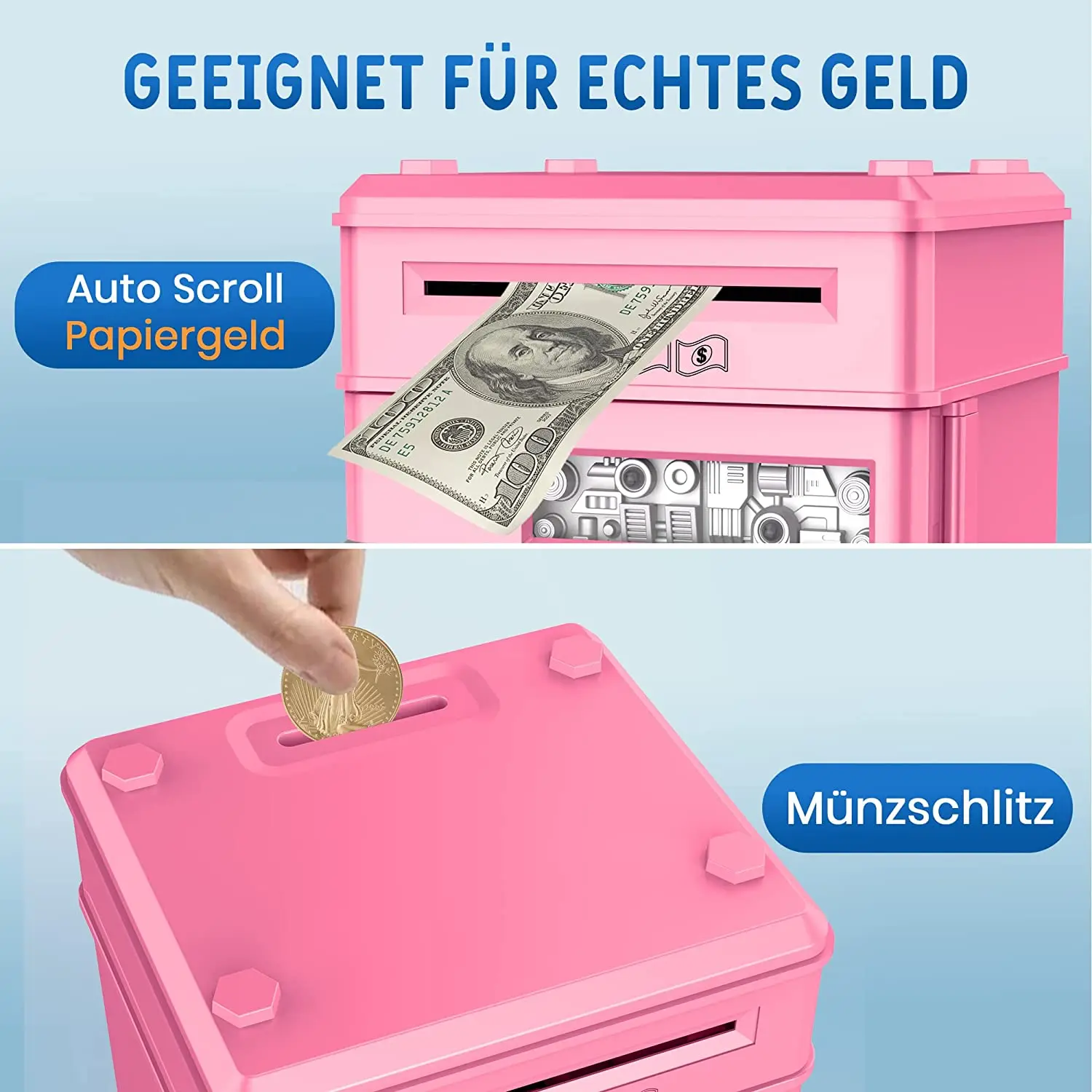 Gift Piggy Bank, Birthday Toys Gifts Electronic Real Money Coin ATM Machine, Plastic Large Saving Bank Safe Lock Box