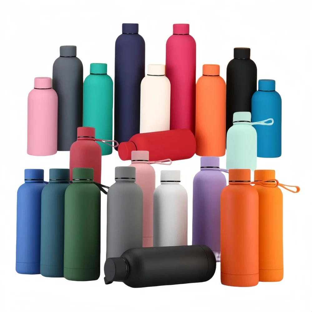 Custom Logo BPA Free Insulated Rubber Coated Stainless Steel 18/8 Water Bottle 500ml Small Mouth Travel Sport