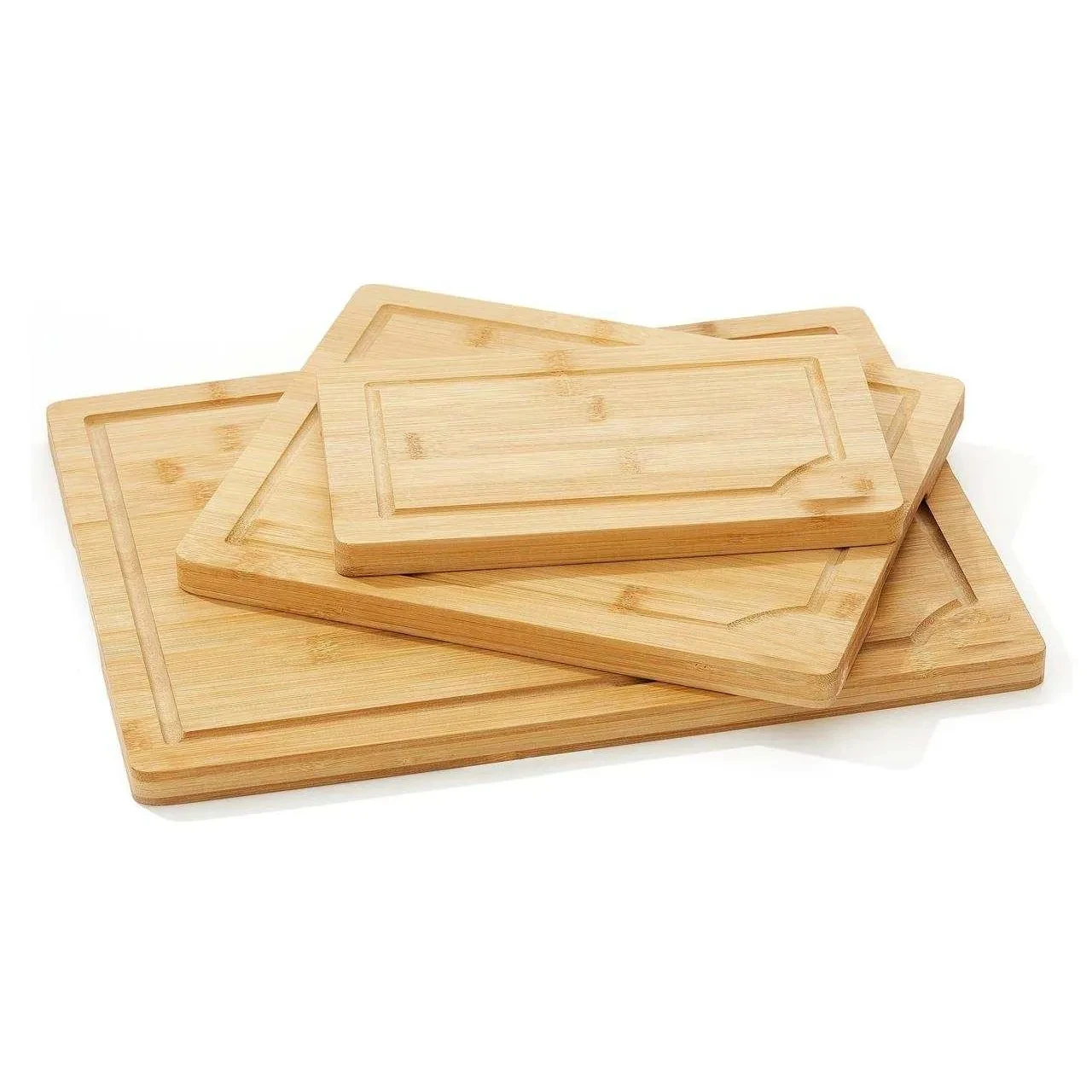 Высококачественный набор из 3 многоразмерных бамбуковых разделочной доски с канавкой для сока