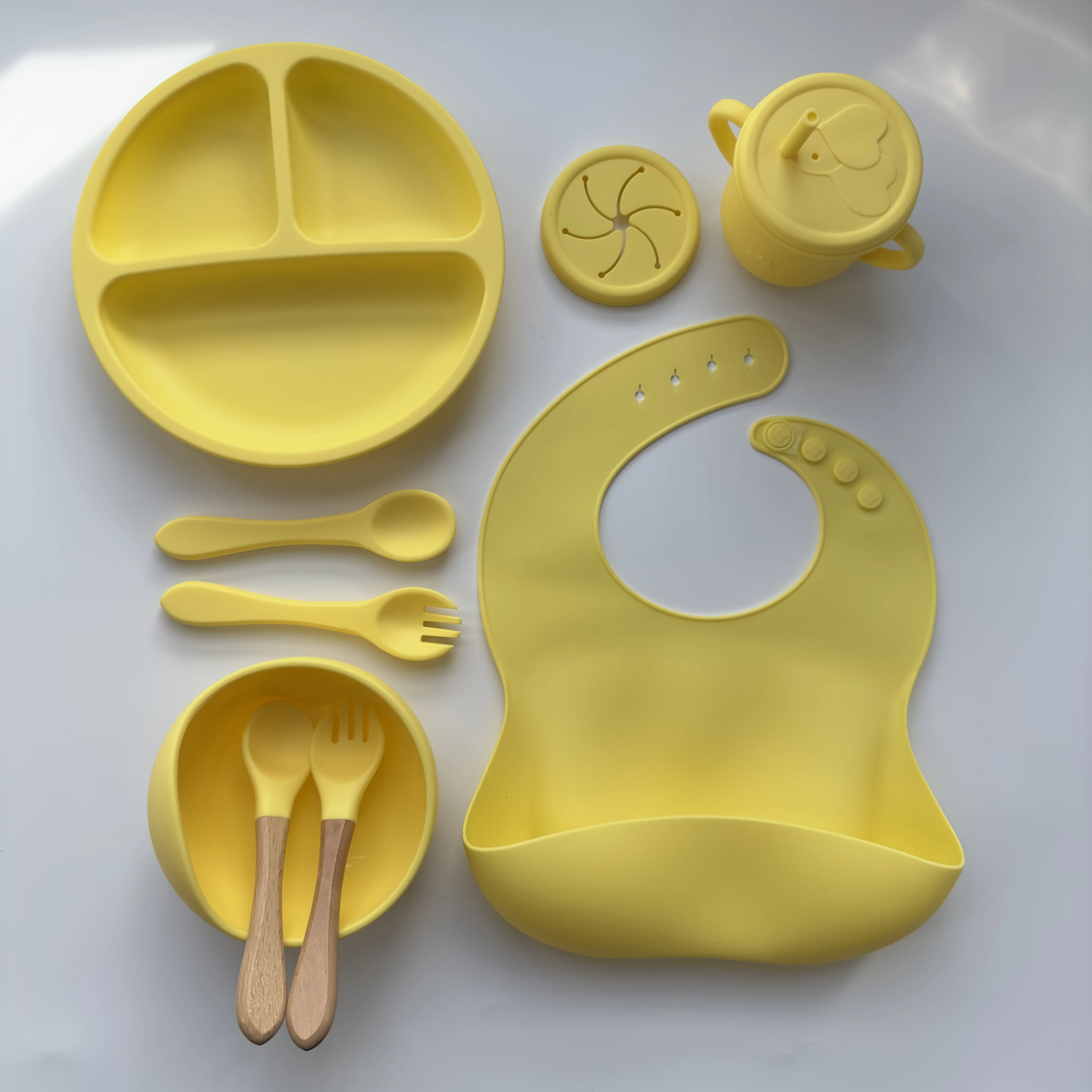 Bpa Free Baby Tableware Set Bowls Spoon Bib Baby Silicone Divided Suction Plate Silicone Baby Feeding Set Dishwasher Safe