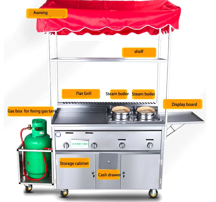 hot dog cart with grill and refrigerator deep fryer cart snack machine deep frying cart