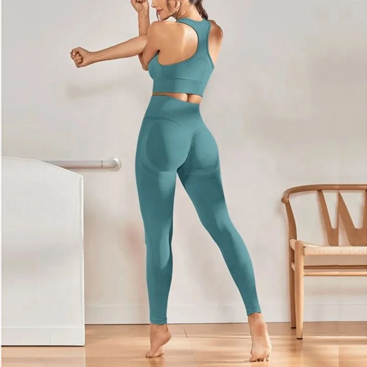 PashasunshineIns new European and American sports bra seamless Yoga suit tight knit fitness pants cross border Yoga suit women