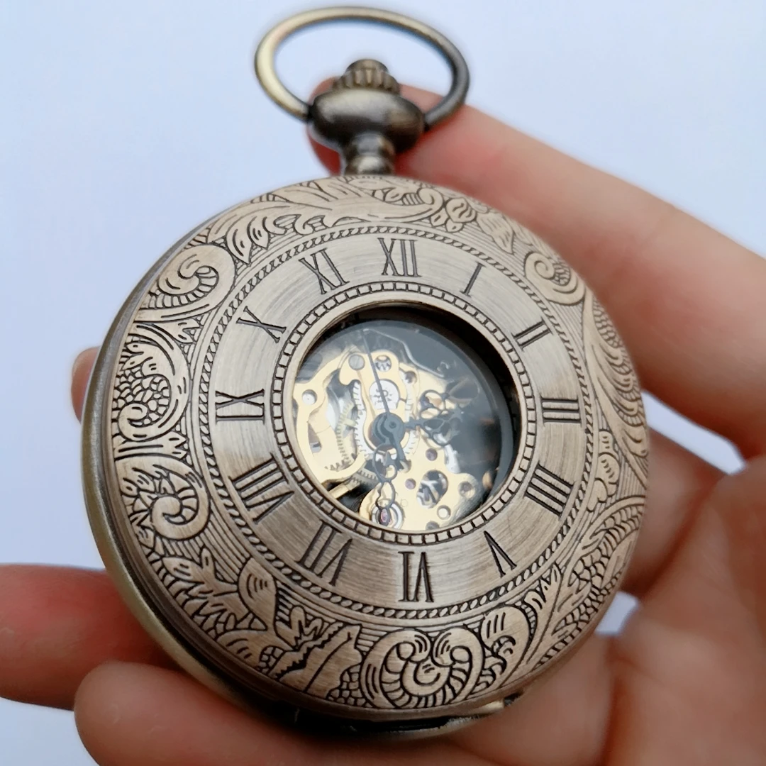 WAH03 Antique Double Hunter Mechanical Bronze Case Men Pocket Watch