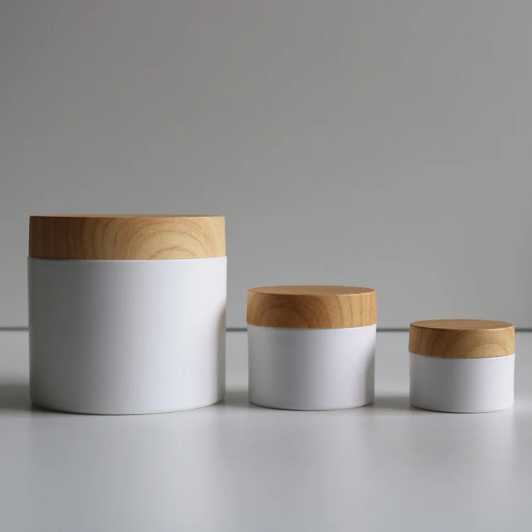 Пластиковые пустые банки для крема, 50 мл, 100 мл, 150 мл, 200 мл, 250 мл, белый контейнер для тела, хорошее качество, полипропиленовый крем с двойными стенками и бамбуковой крышкой