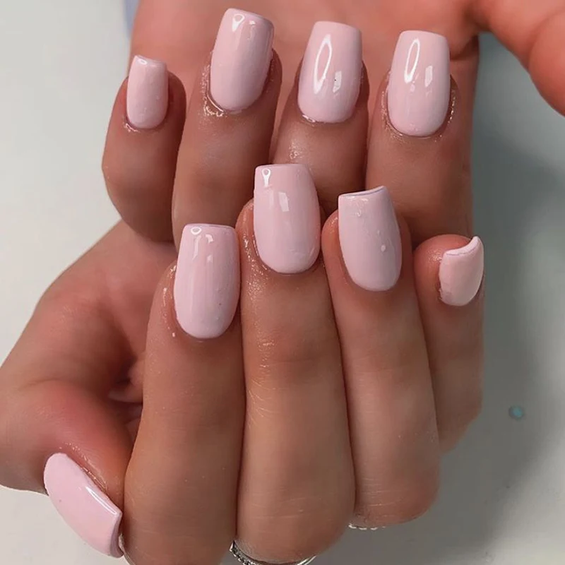 Wholesale Elegant Pink Solid Color Private Lavle Baby Boomer Press On Nails Acrylic Short Kids Impress False Nails Packaging