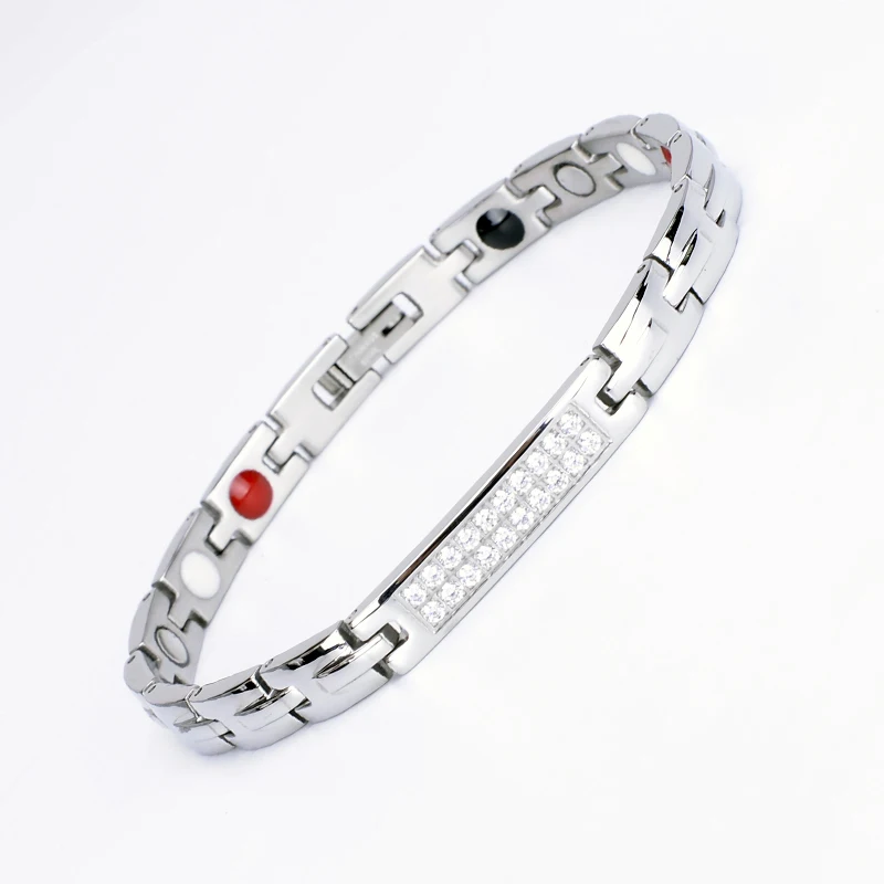 2024 Best selling good health stainless steel germanium negative ion bio magnetic energy rhinestone bracelet for women