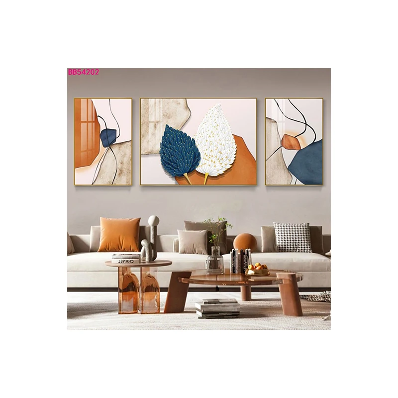 3 Panels Abstract 3D Effect Crystal Porcelain Painting Home Decor Art Printing Wall Decoration Paintings