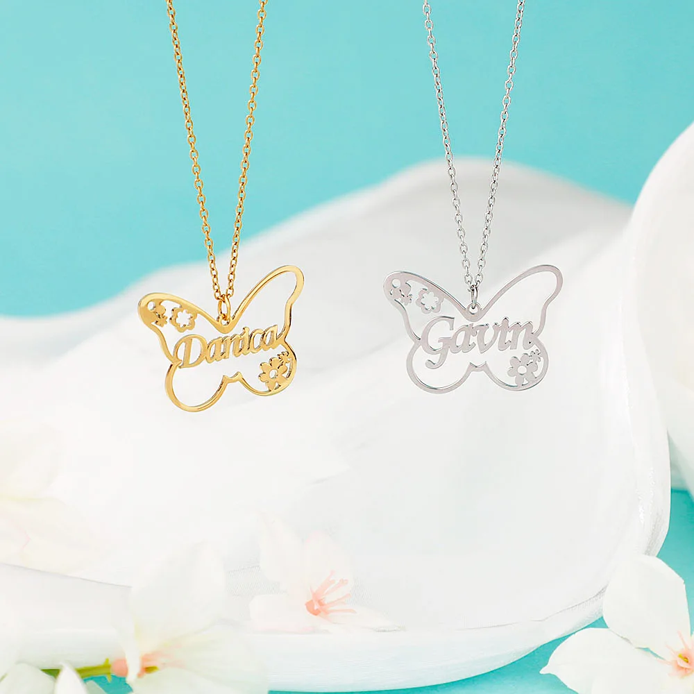 QiuHan Custom Hollow Butterfly  Flower Cute Necklace
