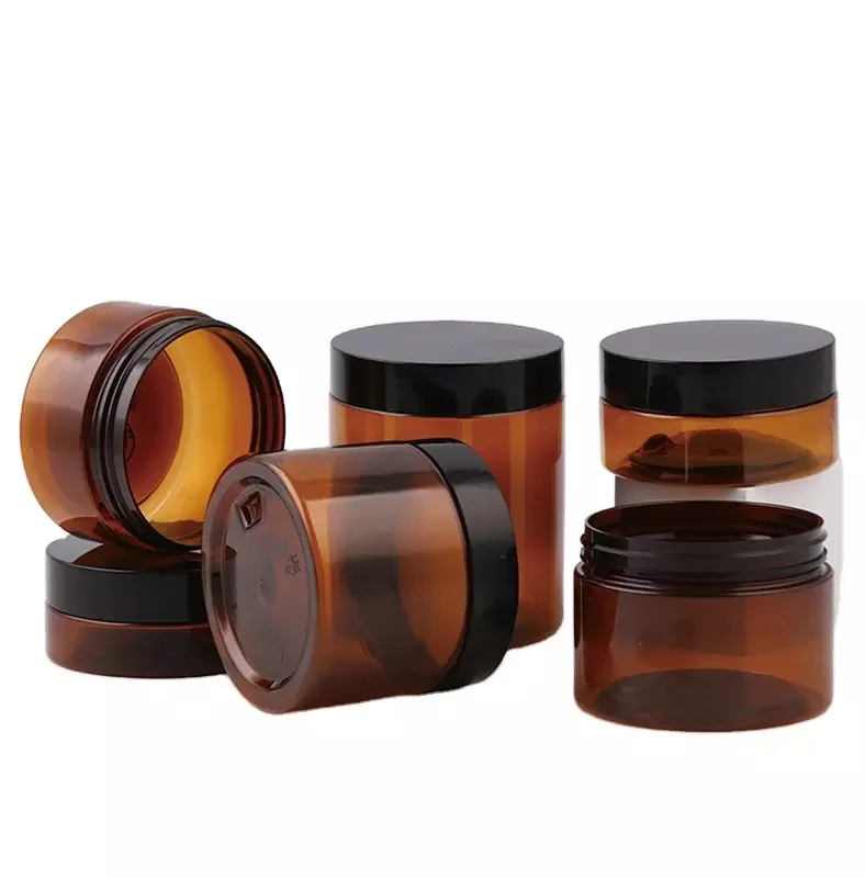 250ml cosmetic packaging clear amber black pet plastic cream jar with plastic lid