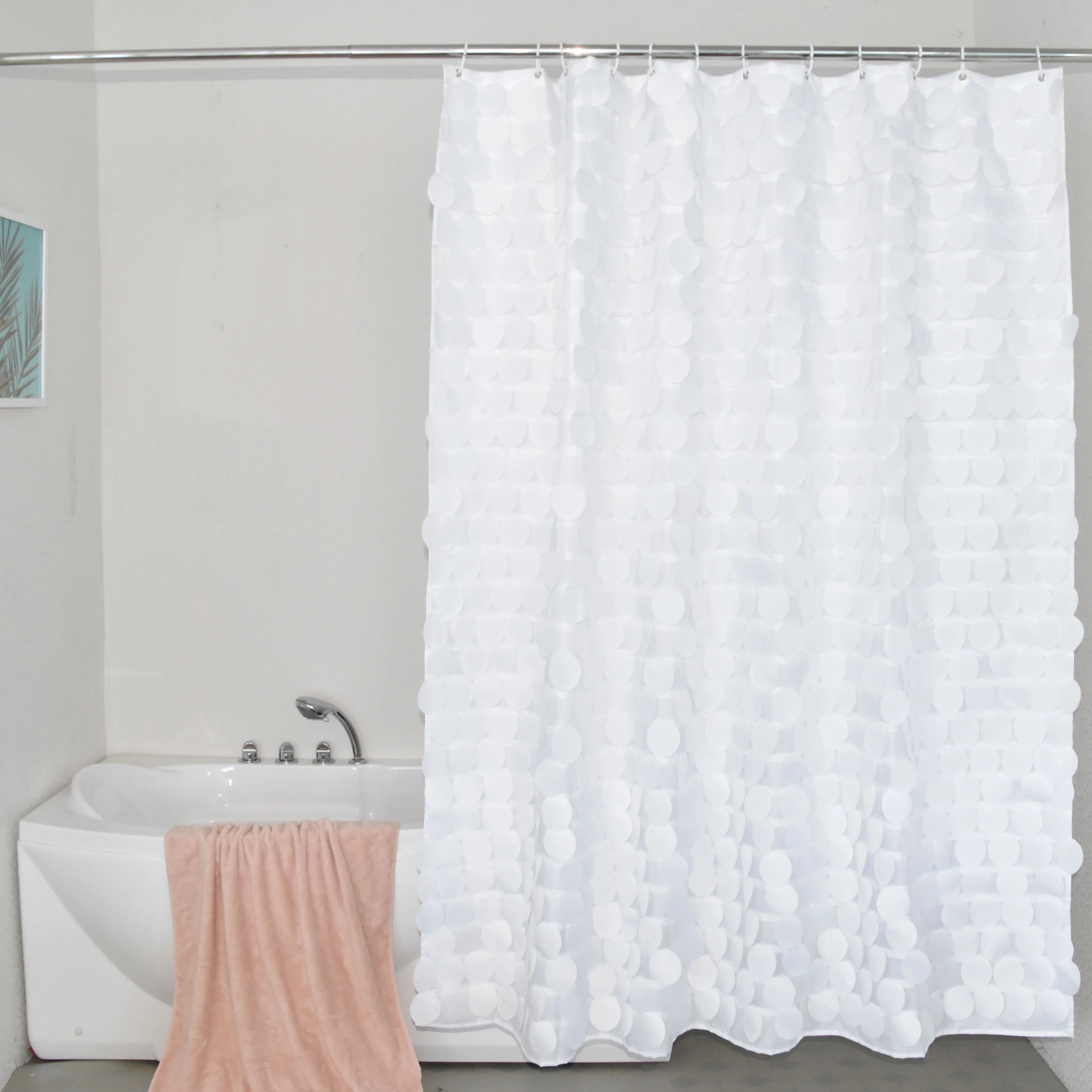Modern Luxury Design Polyester Waterproof Fabric 3D Cover The Whole White Shower Curtain With Circle