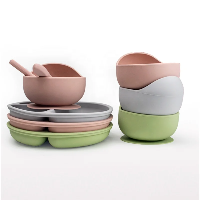 Wholesale Kids Dinner Set Tableware Food Grade Silicone Plates Cup Tableware Set Cutlery Dinnerware Set