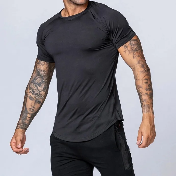 Elongated Gym T Shirt Longline Curved Hem OEM 95% Polyester 5% Elastane Men T Shirt