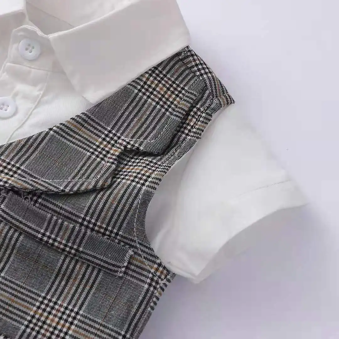 Wholesale China Manufacturers Cotton Plaid Design Children Clothing Vest Romper Sets Baby Boy Clothes Designer